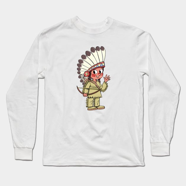 Indian chief with bow and plume on head Long Sleeve T-Shirt by duxpavlic